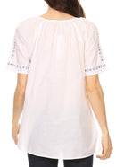 Sakkas Lena Cross Stitch Embroidered Short Sleeve Casual Top Blouse