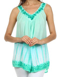 Sakkas Ombre Tie Dye Gauzy Crepe Sleeveless Relaxed Fit Top / Blouse#color_Mint