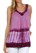 Sakkas Ombre Tie Dye Gauzy Crepe Sleeveless Relaxed Fit Top / Blouse#color_Purple