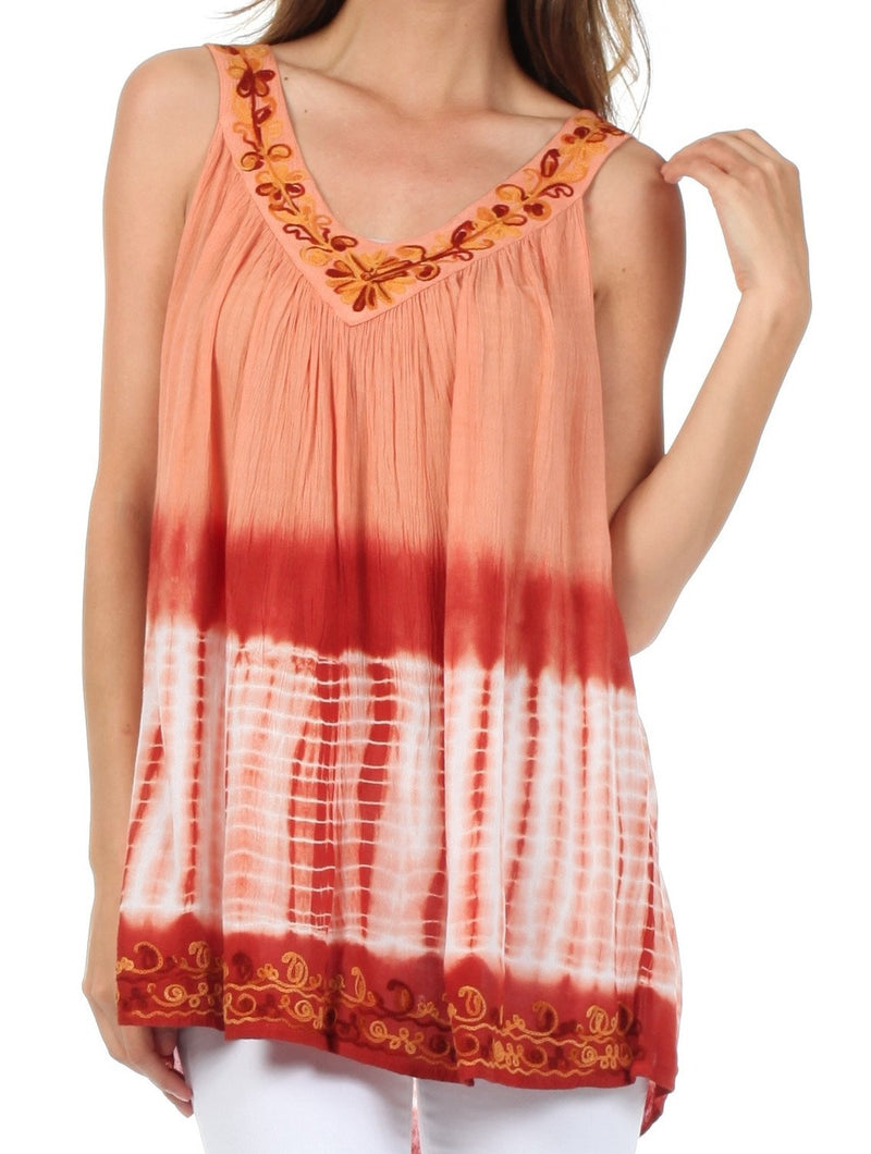 Sakkas Ombre Tie Dye Gauzy Crepe Sleeveless Relaxed Fit Top / Blouse