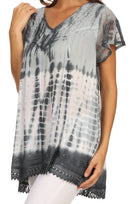 Sakkas Violet Embroidery Tie Dye Sequin Accents Blouse / Top