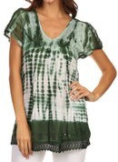 Sakkas Violet Embroidery Tie Dye Sequin Accents Blouse / Top