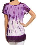 Sakkas Violet Embroidery Tie Dye Sequin Accents Blouse / Top