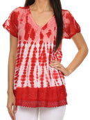 Sakkas Violet Embroidery Tie Dye Sequin Accents Blouse / Top