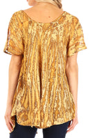 Sakkas Zoya Marbled Embroidery Cap Sleeves Blouse / Top