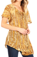 Sakkas Zoya Marbled Embroidery Cap Sleeves Blouse / Top