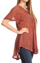 Sakkas Zoya Marbled Embroidery Cap Sleeves Blouse / Top