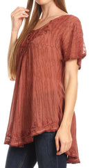 Sakkas Zoya Marbled Embroidery Cap Sleeves Blouse / Top