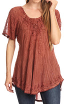 Sakkas Zoya Marbled Embroidery Cap Sleeves Blouse / Top