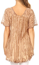 Sakkas Zoya Marbled Embroidery Cap Sleeves Blouse / Top