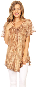 Sakkas Zoya Marbled Embroidery Cap Sleeves Blouse / Top