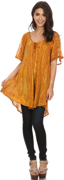 Sakkas Zoya Marbled Embroidery Cap Sleeves Blouse / Top