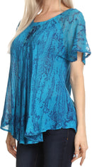 Sakkas Zoya Marbled Embroidery Cap Sleeves Blouse / Top