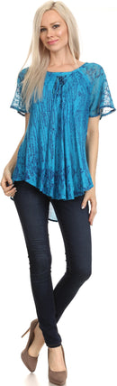 Sakkas Zoya Marbled Embroidery Cap Sleeves Blouse / Top