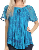 Sakkas Zoya Marbled Embroidery Cap Sleeves Blouse / Top