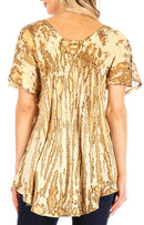 Sakkas Zoya Marbled Embroidery Cap Sleeves Blouse / Top