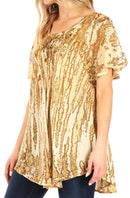 Sakkas Zoya Marbled Embroidery Cap Sleeves Blouse / Top