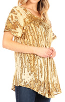 Sakkas Zoya Marbled Embroidery Cap Sleeves Blouse / Top