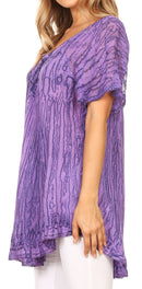 Sakkas Zoya Marbled Embroidery Cap Sleeves Blouse / Top