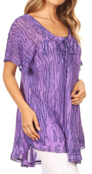 Sakkas Zoya Marbled Embroidery Cap Sleeves Blouse / Top