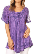 Sakkas Zoya Marbled Embroidery Cap Sleeves Blouse / Top
