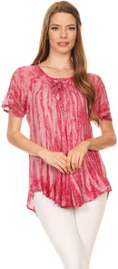 Sakkas Zoya Marbled Embroidery Cap Sleeves Blouse / Top