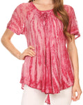 Sakkas Zoya Marbled Embroidery  Cap Sleeves Blouse / Top#color_Fuchsia