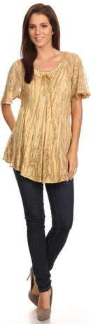 Sakkas Zoya Marbled Embroidery Cap Sleeves Blouse / Top