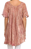 Sakkas Zoya Marbled Embroidery Cap Sleeves Blouse / Top