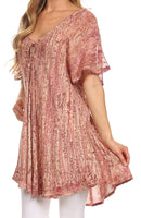 Sakkas Zoya Marbled Embroidery Cap Sleeves Blouse / Top