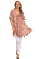 Sakkas Zoya Marbled Embroidery Cap Sleeves Blouse / Top
