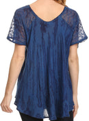 Sakkas Zoya Marbled Embroidery Cap Sleeves Blouse / Top