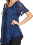 Sakkas Zoya Marbled Embroidery Cap Sleeves Blouse / Top