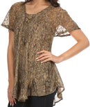 Sakkas Zoya Marbled Embroidery Cap Sleeves Blouse / Top