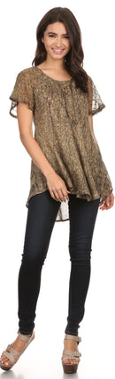 Sakkas Zoya Marbled Embroidery Cap Sleeves Blouse / Top