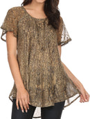 Sakkas Zoya Marbled Embroidery Cap Sleeves Blouse / Top