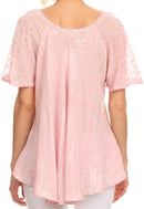 Sakkas Zoya Marbled Embroidery Cap Sleeves Blouse / Top