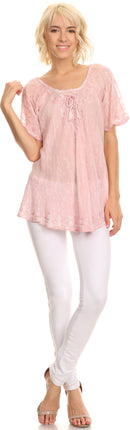 Sakkas Zoya Marbled Embroidery Cap Sleeves Blouse / Top