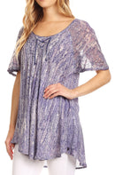 Sakkas Zoya Marbled Embroidery Cap Sleeves Blouse / Top