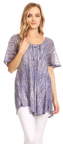 Sakkas Zoya Marbled Embroidery Cap Sleeves Blouse / Top