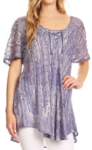 Sakkas Zoya Marbled Embroidery Cap Sleeves Blouse / Top
