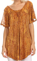 Sakkas Zoya Marbled Embroidery  Cap Sleeves Blouse / Top#color_Rust
