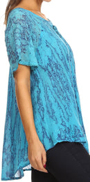 Sakkas Zoya Marbled Embroidery Cap Sleeves Blouse / Top