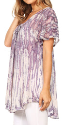 Sakkas Zoya Marbled Embroidery Cap Sleeves Blouse / Top