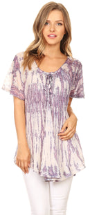 Sakkas Zoya Marbled Embroidery Cap Sleeves Blouse / Top