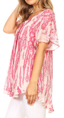 Sakkas Zoya Marbled Embroidery Cap Sleeves Blouse / Top