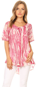 Sakkas Zoya Marbled Embroidery Cap Sleeves Blouse / Top