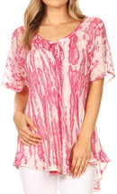 Sakkas Zoya Marbled Embroidery Cap Sleeves Blouse / Top