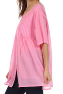 Sakkas Button Down Embroidered Short Sleeve Semi-Sheer Gauzy Cotton Top / Blouse