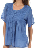 Sakkas Button Down Embroidered Short Sleeve Semi-Sheer Gauzy Cotton Top / Blouse